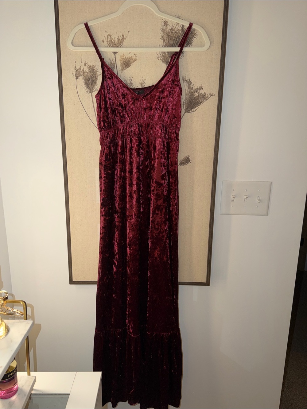 Romeo & Juliet Couture Burgundy Velvet Maxi Dress